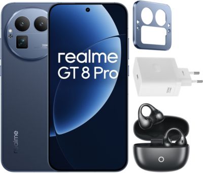 Realme Pack GT8 PRO 16/512 Go Bleu + kit deco Bleu + Chargeur 120W blanc + Buds Clip noir
