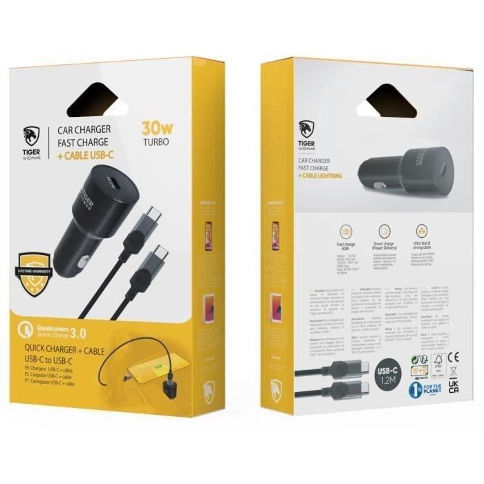 Muvit TIGER Power charger voiture pd 30W +Cable USB C/USB C 3.1 gen1