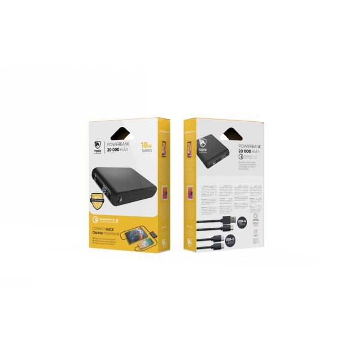 Muvit TIGER Power Powerbank 20000mAh PD + QC avec 2 câbles Type C