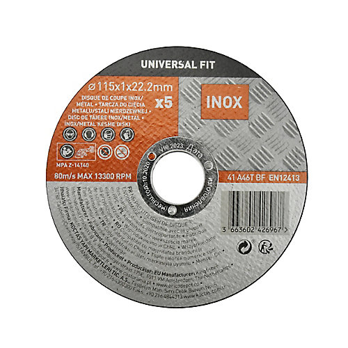 Universal Fit Disque de coupe métal/inox 115x1x22,2 mm Universel fit, 5 pièces