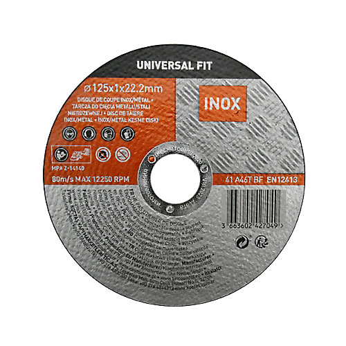 Universal Fit Fit Disque de coupe métal/inox 125x1x22,2 mm Universel fit