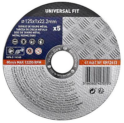 Universal Fit Disque de coupe métal 125x1x22,2 mm Universel fit, 5 pièces