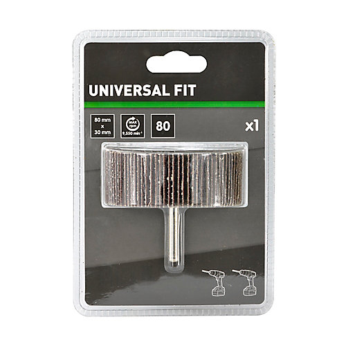Universal Fit Rouleau abrasif Universal pour perceuse 80 x 30 mm, Grain 80