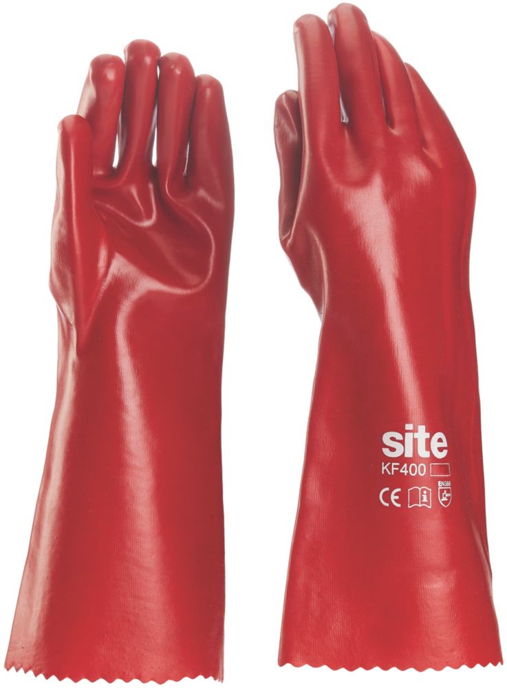 Site Gants de protection chimique à manches longues en PVC KF400 rouges taille L