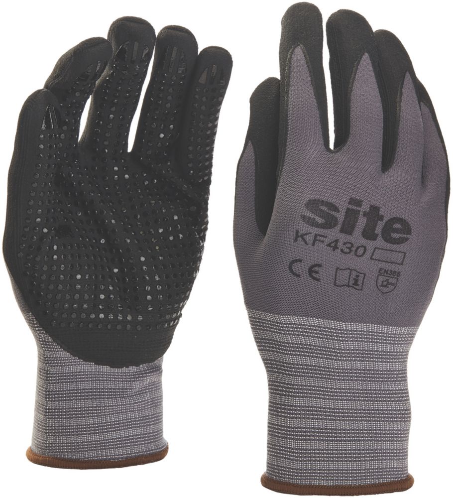 Site Gants de manutention en nitrile à micropicots KF430 gris / noirs taille L