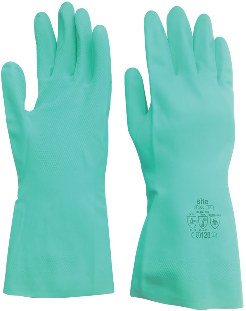 Site Gants de protection chimique à manches longues en nitrile KF500 verts taille L