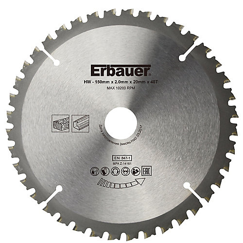 Erbauer Lame de scie circulaire Multi Ø150 x20/16 coupe moyenne 40 dents