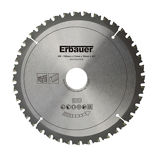 Erbauer Lame scie circulaire TCT Ø190 x30/20/16 Moyenne 40 dents