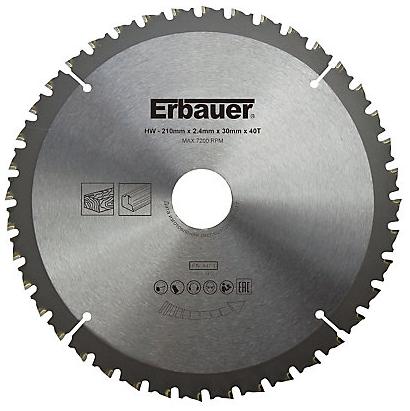 Erbauer Lame scie circulaire multimatériaux TCT Ø210 x30/25/20/16 Moyenne 40 dents