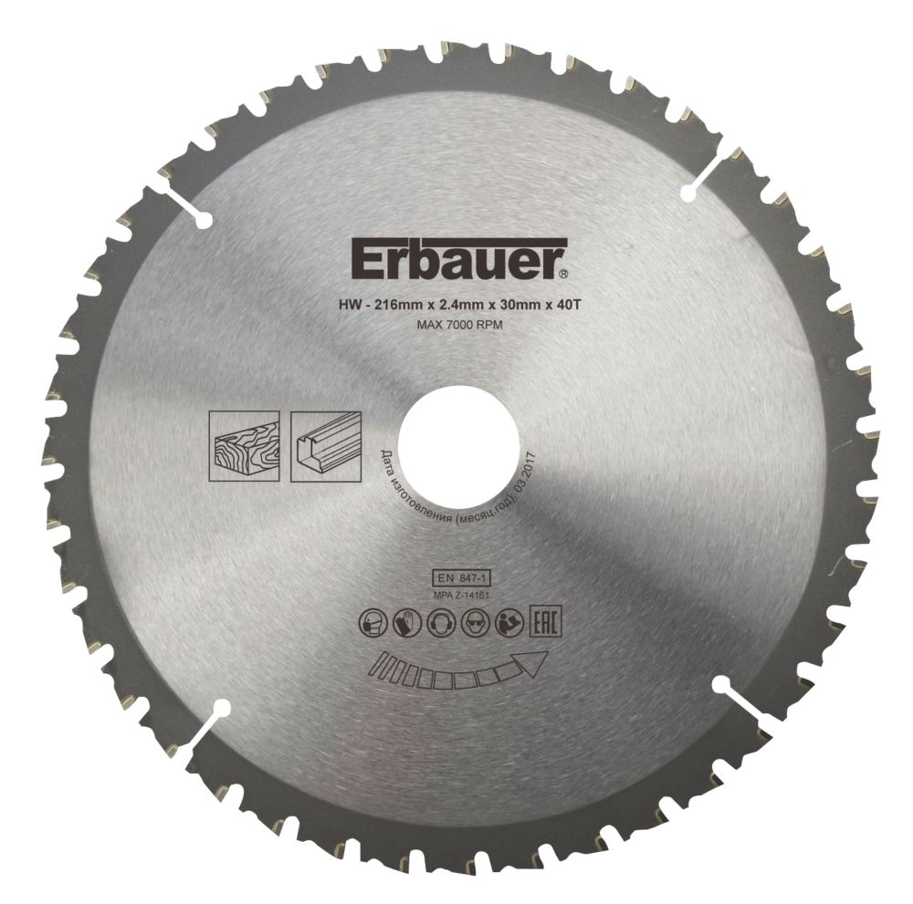 Erbauer Lame de scie circulaire TCT 216 x 2,4 x 30mm 40 dents