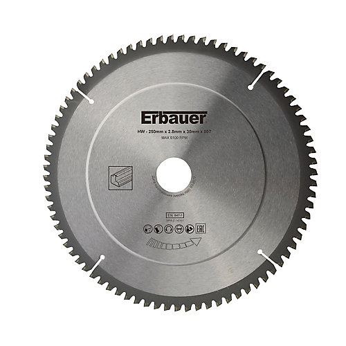 Erbauer Lame de scie circulaire Multi Ø250 x30/25/20/16 coupe propre 80 dents