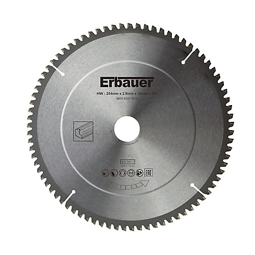 Erbauer Lame de scie circulaire Multi  Ø254 x30/25/20/16 coupe propre 80 dents