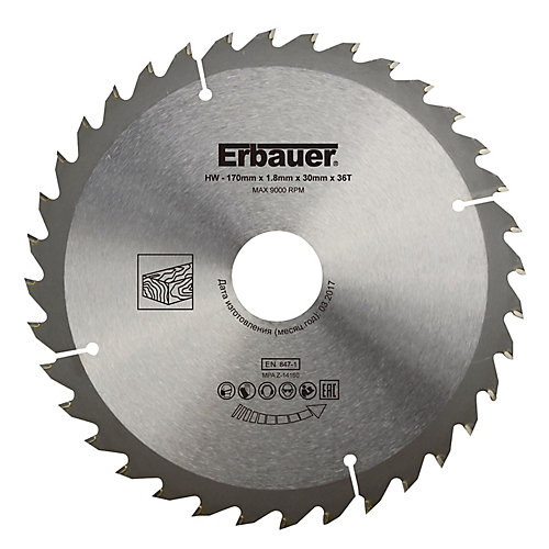 Erbauer Lame de scie circulaire Bois  Ø170 x30/20/16 Moyenne 36 dents