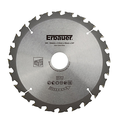 Erbauer Lame de scie circulaire Bois Ø184 x30/20/16 coupe grossière 24 dents