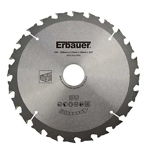 Erbauer Lame de scie circulaire Bois Ø190 x30/25/20/16 coupe grossière 24 dents