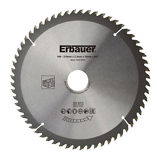 Erbauer Lame de scie circulaire Bois Ø210 x30/25/20/16 coupe fine 60 dents