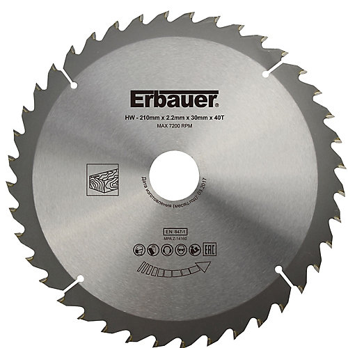 Erbauer Lame scie circulaire bois TCT Ø210 x30/25/20/16 Moyenne 40 dents