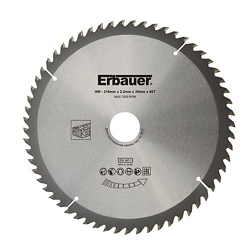 Erbauer Lame de scie circulaire Bois Ø216 x 30/25/20/16 coupe fine 60 dents