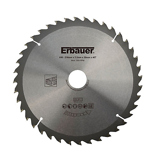 Erbauer Lame de scie circulaire Bois Ø216 x30/25/20/16 coupe moyenne 40 dents