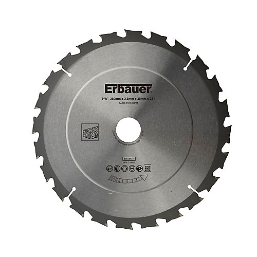 Erbauer Lame de scie circulaire Bois Ø250 x30/25/20/16 coupe grossière 24 dents