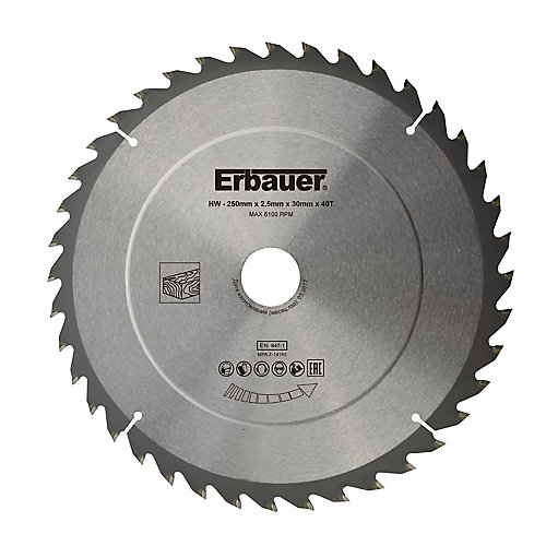 Erbauer Lame scie circulaire TCT Ø250 x30/25/20/16 Moyenne 40 dents