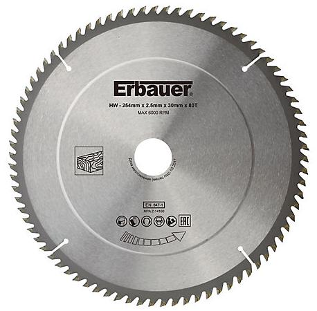 Erbauer Lame de scie circulaire Bois Ø254 x30/25/20/16 coupe fine 80 dents