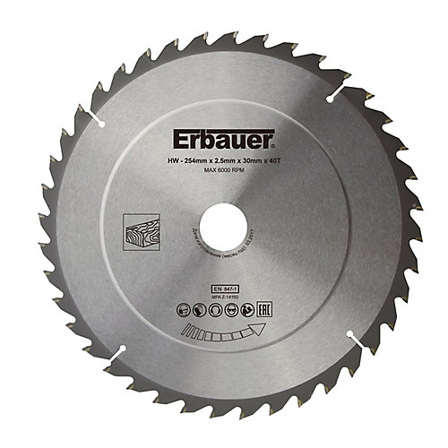 Erbauer Lame scie circulaire TCT Ø254 x30/25/20/16 Moyenne 40 dents