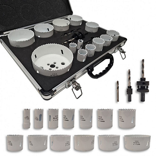 Diamwood Expert En Equipement Coffret 13 trépans Bi-Métal HSS (M3) PRO D. 16 à 102 x Lu. 38 mm + accessoires pour Acier, Bois, PVC