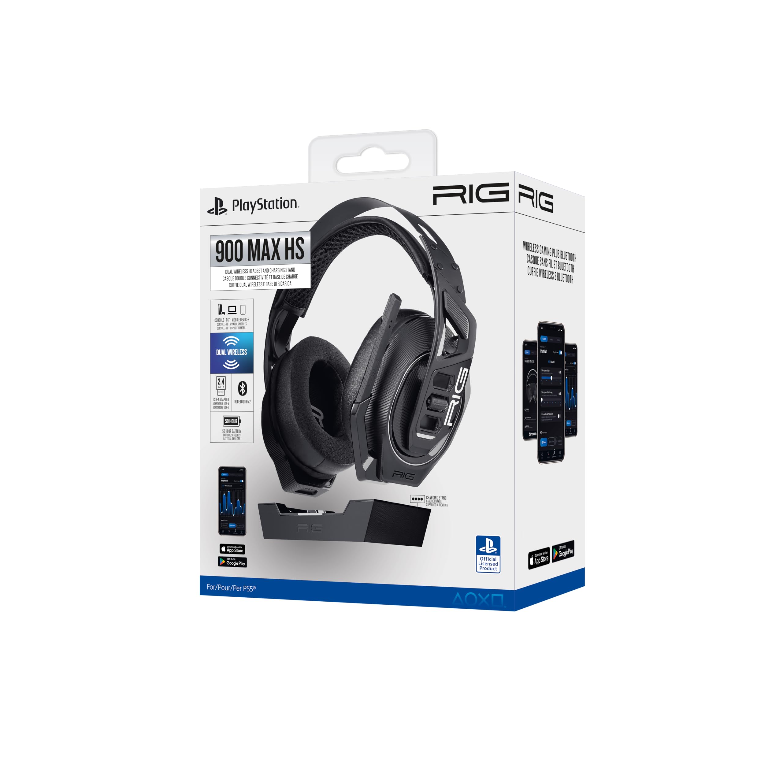 PLANTRONICS Casque gaming sans fil double connectivité et base de charge RIG 900 Max HS Noir pour PS5 Nintendo Switch et PC
