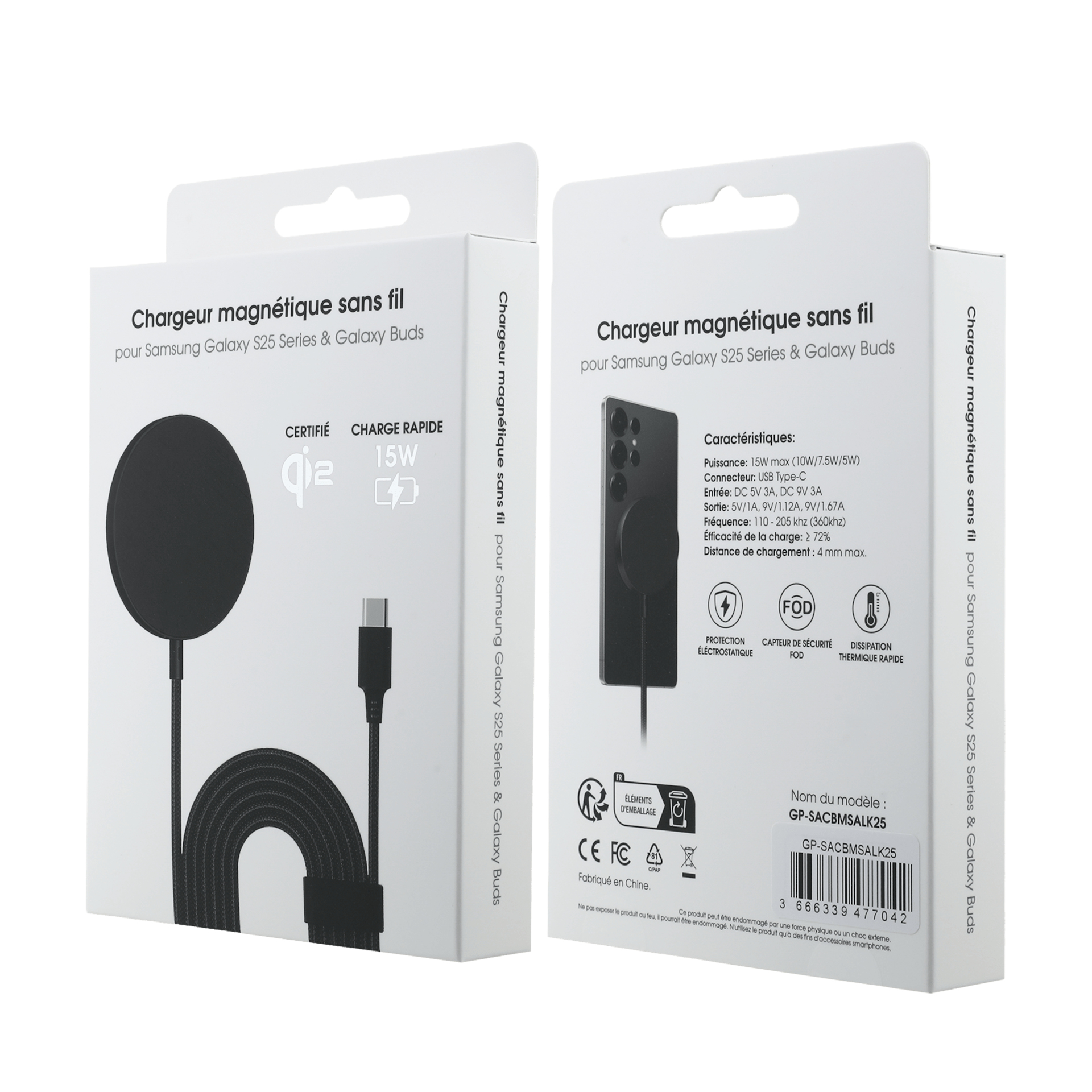SAMSUNG Chargeur sans fil noir 2-en-1 smartphone / Buds 15W Coloris Noir GP-SACBMSALK25
