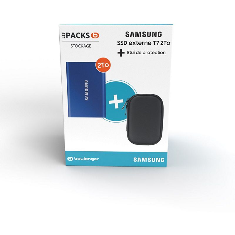 SAMSUNG disque dur ssd externe pack t7 2to bleu etui