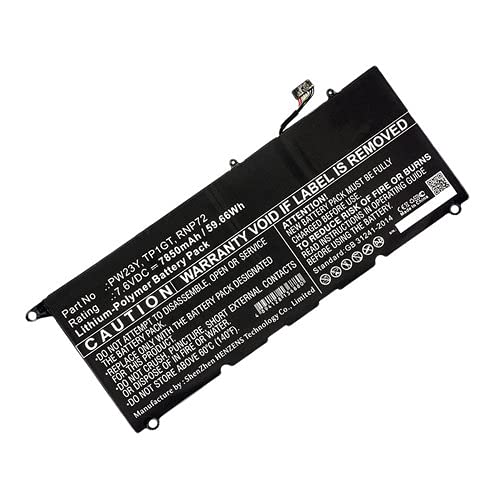 DLH - Batterie de portable (équivalent à : Dell PW23Y, Dell 0PW23Y, Dell TP1GT, Dell RNP72, Dell 0RNP72) - Lithium Ion - 7850 mAh - 60 Wh - pour Dell XPS 13 9360