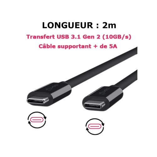 DLH - Câble USB - 24 pin USB-C (M) pour 24 pin USB-C (M) - USB 3.2 Gen 2x2 - 5 A - 2 m - Alimentation USB (100 W) - noir