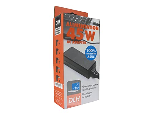 DLH ALIMENTATION SECTEUR ASUS 100% COMPATIBLE (sauf USB-C) REGULAR 45W. Chargeur compatible PC portables ASUS jusque 45W. 19V. 5 connecteurs 17-19-35-41-M. Cordon secteur.