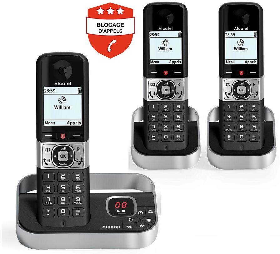 Alcatel Pack F890 Trio avec Repondeur et fonction Blocage d'appels publicitaires