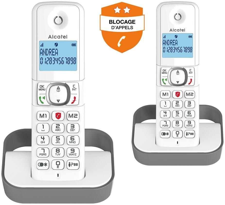 Alcatel Pack Duo F 860 Duo avec fonction blocage des appels publicitaires blanc gris