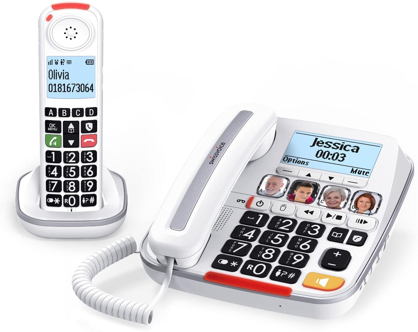 Swissvoice XTRA 3355 Combo (base filaire + combiné DECT) pour Sénior avec répondeur, grand écran, grosses touches