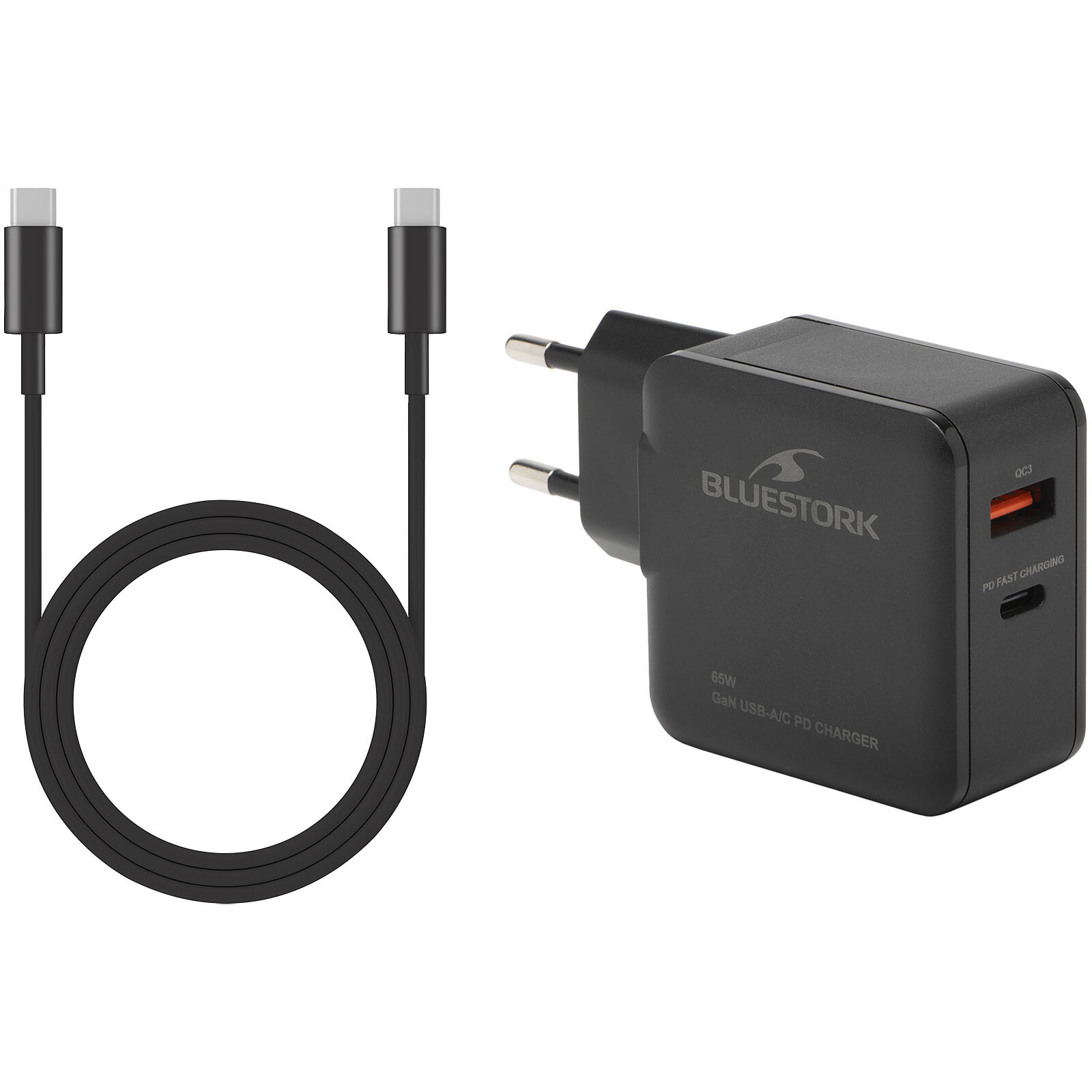 BLUESTORK Chargeur USB-C/A 65W GaN (Noir)