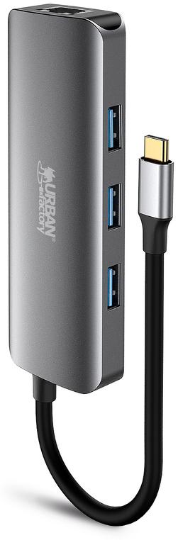 URBAN FACTORY HUB USB-C 8 EN 1 AVEC 3 X USB-A / 1 X HDMI 4K 60HZ / 1 X RJ45 1GBPS / LECTEURS CARTES SD ET MICRO SD / 1 X USB-C 100W PD GRIS SIDERAL
