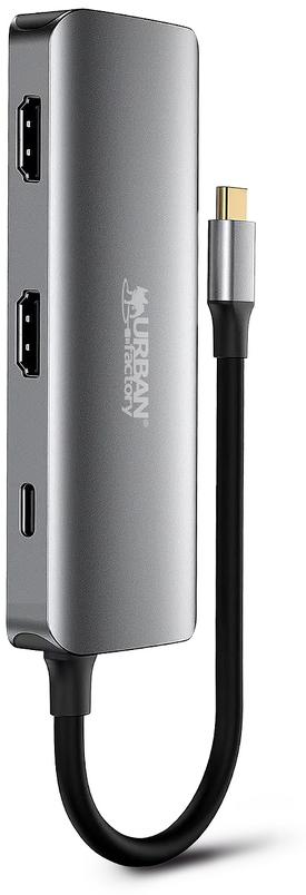 URBAN FACTORY HUB USB-C 7 EN 1 AVEC 3 X USB-A / 2 X HDMI 4K 60HZ / 1 X RJ45 1GBPS / 1 X USB-C 100W PD GRIS SIDERAL