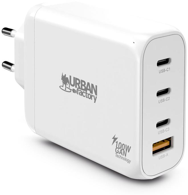 URBAN FACTORY 3 ports USB-C (2x100W + 1x65W) et 1 Port USB-A (30W)