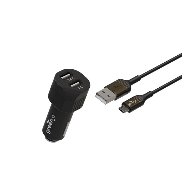 Green-e Kit chargeur voiture 17W 2USB A + Cable micro USB