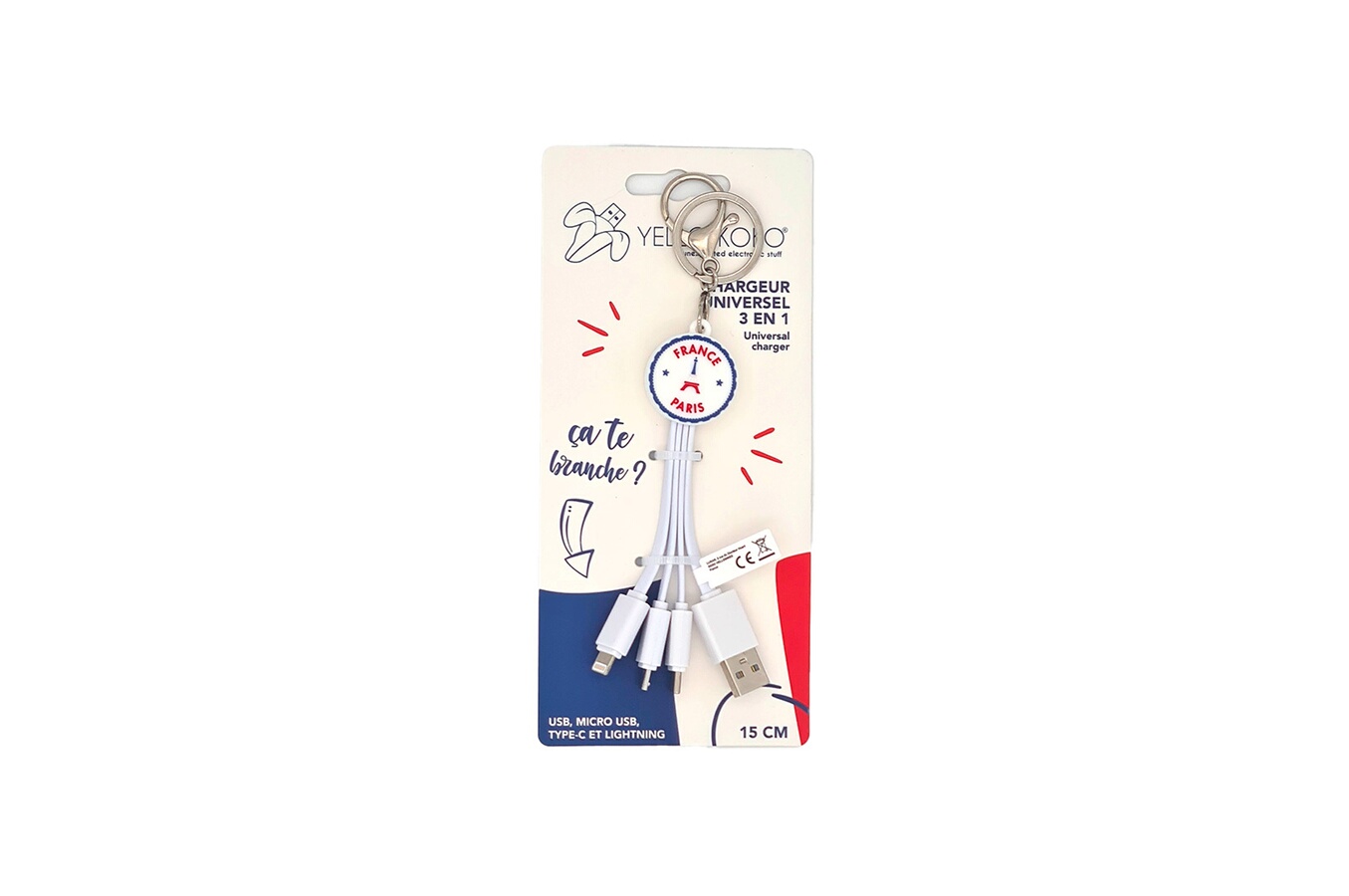 Yello Koko Andy USBA -USBC/Micro/Light 15cm FR #Paris blanc