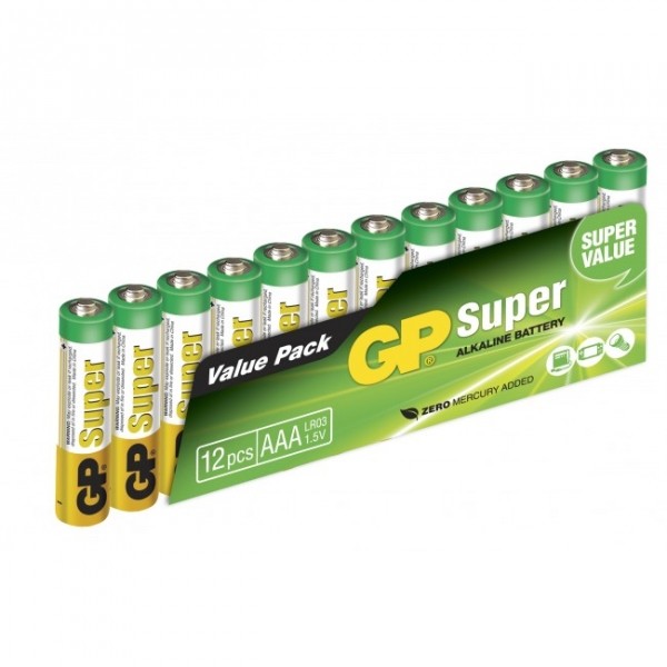 GP Batteries Lot de 12 piles Alcaline  Super type AAA (LR03) 1.5V