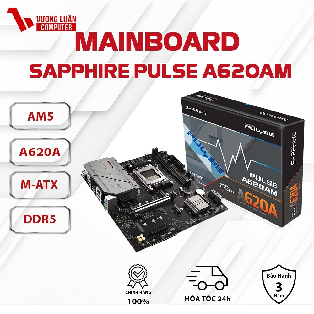 SAPPHIRE Sapphire Pulse A620AM Mainboard, Sockel AM5, AMD A620, mATX, DDR5