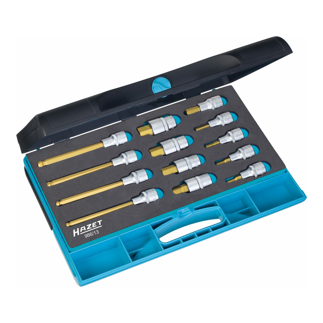 Hazet Jeu de douilles mâles 986/13 ∙ Carré creux 12,5 mm (1/2 pouce) ∙ Profil à 6 pans intérieurs ∙ Nombre d'outils : 13 ∙ 5 – 10