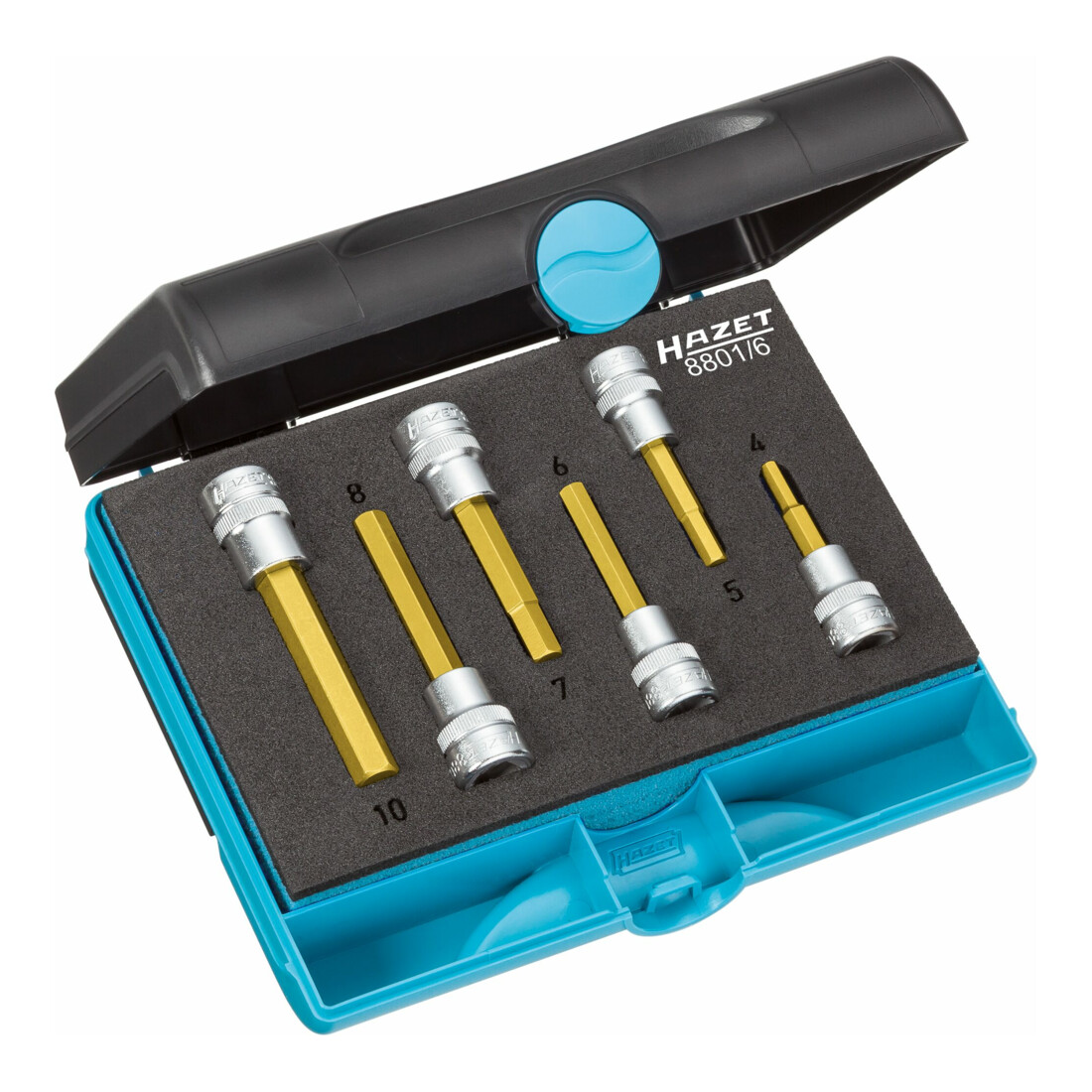 Hazet Jeu de douilles mâles 8801/6 ∙ Carré creux 10 mm (3/8 pouce) ∙ Profil à 6 pans intérieurs ∙ Nombre d'outils : 6 ∙ 4 – 10