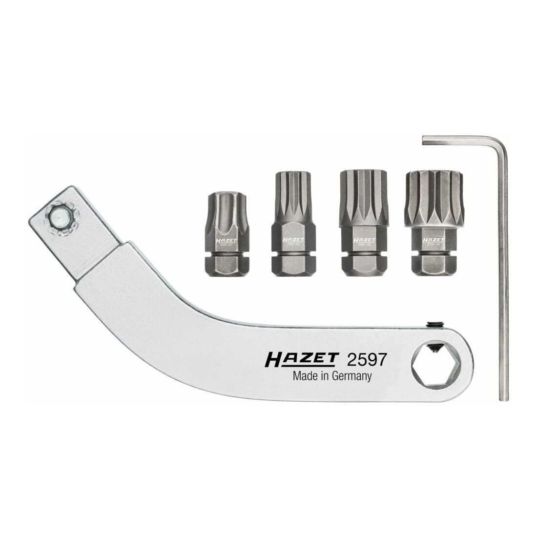 Hazet Attache mâle pour les charnières de porte Hazet, porte-embouts (bits) courbé, jeu 2597-2/5, carré femelle 9 x 12 mm, hexagone creux 8 mm (5/16 pouce), profil TX intérieur, profil denture multiple intérieur XZN, T45, M8, M10 ...
