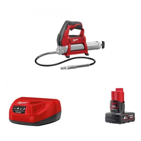 Milwaukee Pompe à graisse 12V M12 GG-0 + 1 batterie 12V 4 Ah + chargeur C12C
