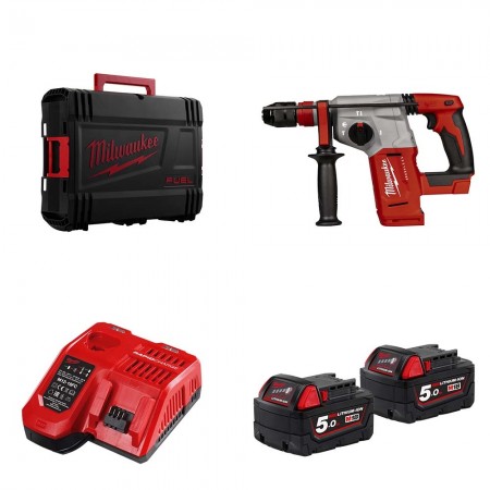 Milwaukee Perforateur 18V M18 BLHX-0X SDS Plus + 2 batteries 18V 5 Ah + chargeur M12-18FC